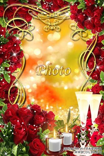 Романтическая рамка для фото - Розы и бокалы