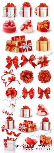 Gift boxes with bows and  red ribbons 0281