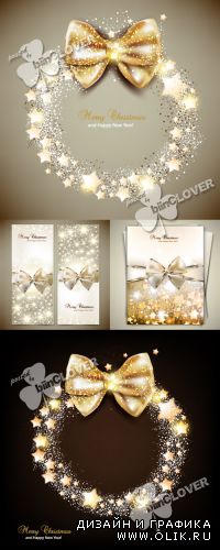 Christmas card and banners with bows 0285