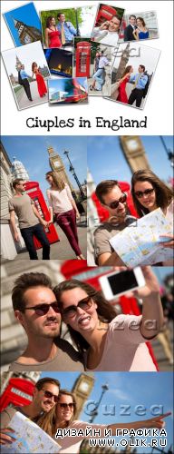 Влюбленная пара путешествует по Лондону - растровый клипарт