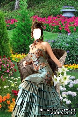 Шаблон Девушка в саду с цветами