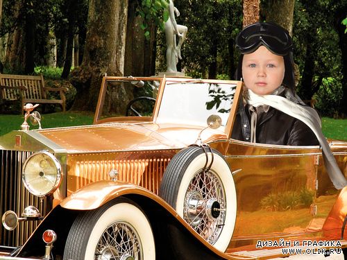 Шаблон фотошоп В золотом ретро автомобиле