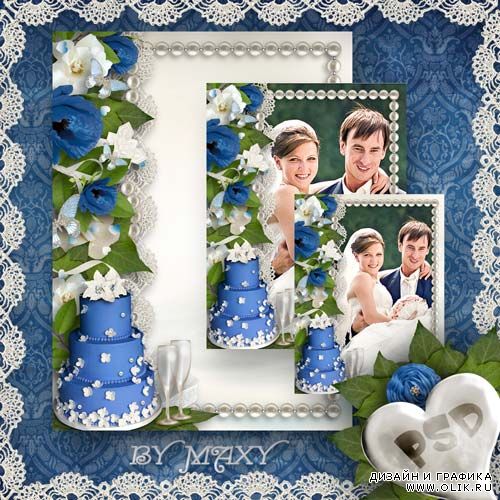 Фоторамка для свадебных фото - Этот день украшен синими цветами