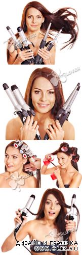 Woman with tongs and curlers 0317