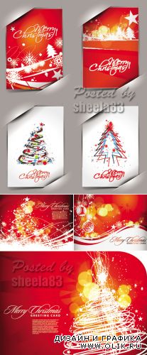 Red & White Christmas Cards Vector