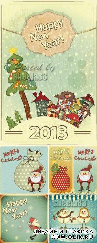 Vintage Christmas Cards Vector 2
