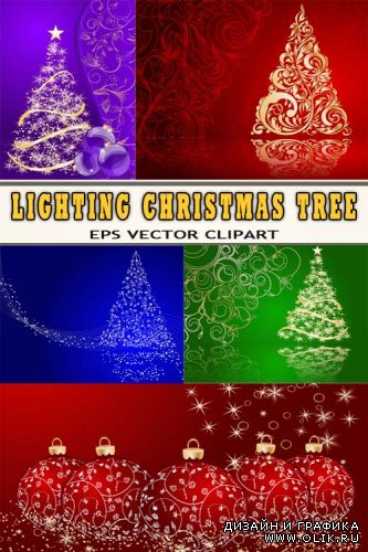 Яркие открытки на рождество - елка в блесках (векторные)