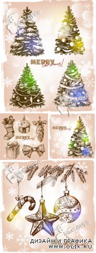 Christmas hand drawn trees and elements 0328