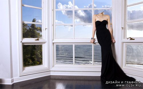 Шаблон для фотошоп - в вечернем платье у окна