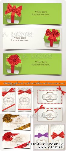 2013 Праздничные карточки часть 2 | 2013 Holiday gift cards with red ribbons and bows vector set 2