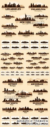 American Cities Skyline Vector