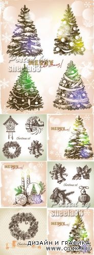 Vintage Christmas Cards Vector 3