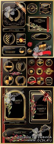 Set of gold frame, label and shields 0350