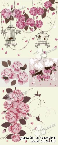 Romantic background with birds and roses 0360