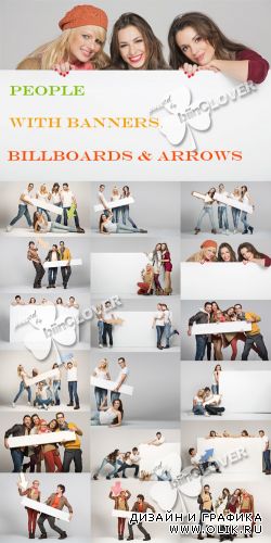People with banners, billboards and arrows 0366