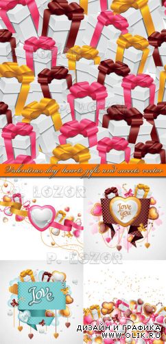 2013 День святого валентина подарки сердечки и сладости | 2013 Valentines day hearts gifts and sweets vector
