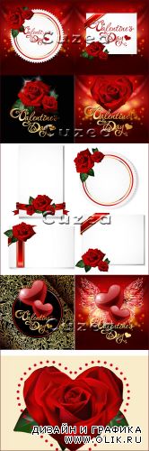 Праздничные карточки с розами ко дню святого Валентина в векторе