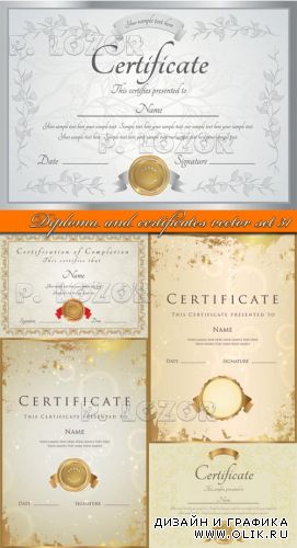 Дипломы и сертификаты часть 31 | Diploma and certificates vector set 31