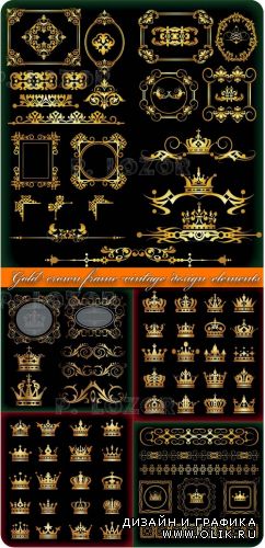 Золотая корона и элементы дизайна часть 2 | Gold crown frame vintage design elements vector set 2