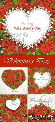 Valentine's Day Cards with Roses Vector