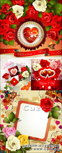 Розы, ленты, рамки и сердца ко дню Валентина в векторе, часть 2