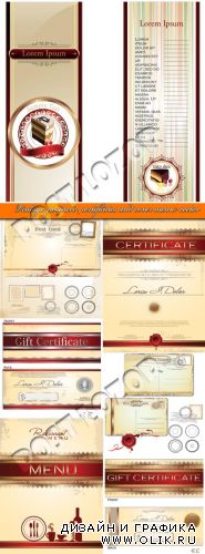 Винтажные сертификаты обложки меню и открытки | Vintage postcard certificates and cover menu vector