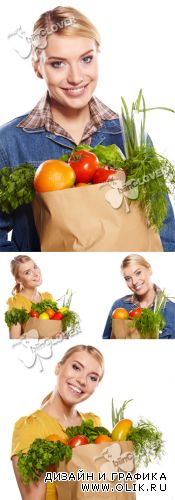 Girl with fruit and vegetables in bag 0372