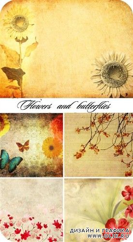 Подсолнухи цветы и бабочки (гранжевые фоны HQ)
