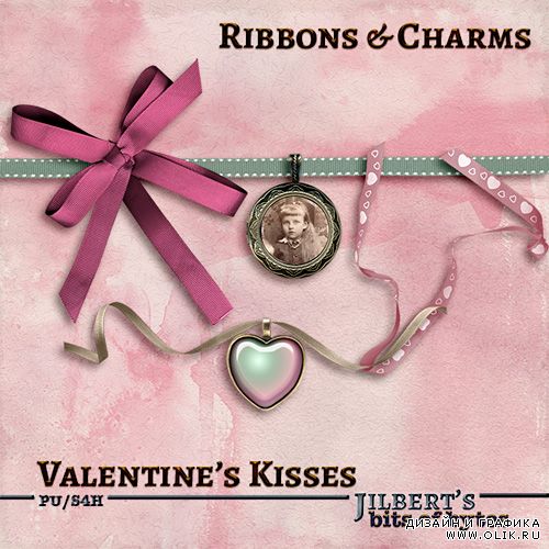 Cкрап-набор "Valentine's Kisses", романтические кластеры и скрап-странички