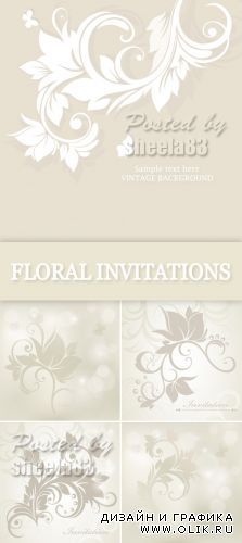 Beige Floral Invitations Vector