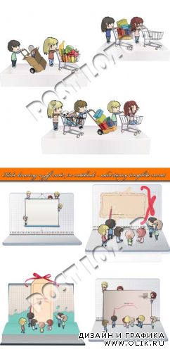 Рекламный шаблон дети рисуют в блокноте | Kids drawing a gift card in notebook - advertising template vecrot