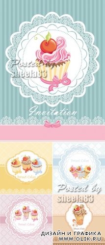 Sweet Cupcakes Cards Vector