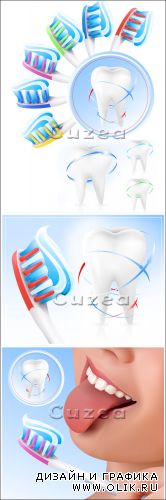 Зубная щётка и красивые зубы в векторе / Toothbrush and beautiful teeth in a vector