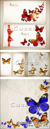 Праздничные открытки для пригласительных с бабочками в векторе | Iinvitation with butterflies in a vector