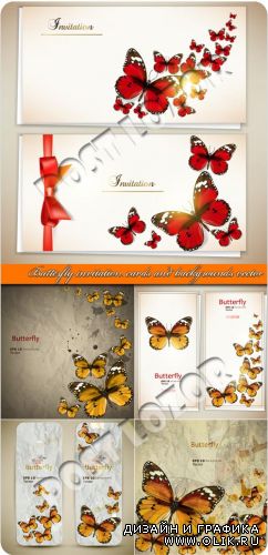Бабочки пригласительный и фоны | Butterfly invitation cards and backgrounds vector