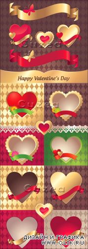 Декоративные сердечные лейблы и лента| Collection of Valentine decorative heart labels and ribbon tags in vector