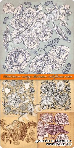 Винтажные рисунки цветы | Hand drawn vintage illustration with flowers vector