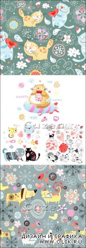 Векторные открытки с животными ко дню рождения/ The drawn cats and dogs for cards to birthday in a vector