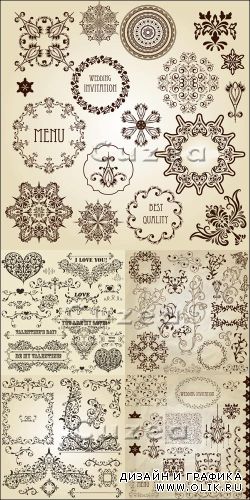 Винтажные векторные элементы для свадьбы и меню / Vintage menu and wedding invitations in vector