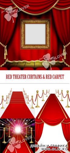 Red theater curtains and red carpet 0386