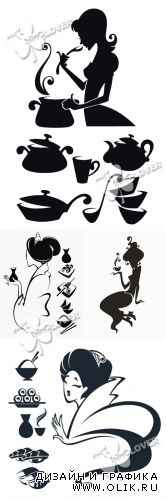 Woman silhouettes and food symbols 0389