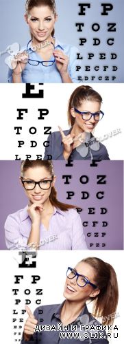 Woman with glasses and eye test chart 0394