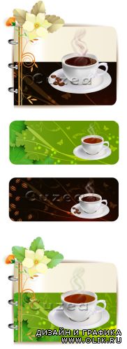 Векторные фоны с чашкой кофе и  цветами/ Vector  Background with cap of coffee and flower