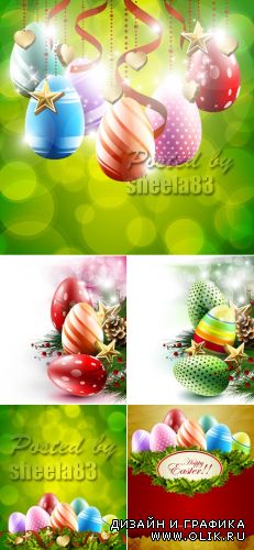 Color Easter Eggs Cards Vector