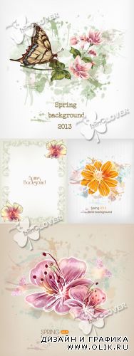 Spring floral background with butterflies 0396