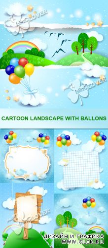 Cartoon landscape with balloons 0402