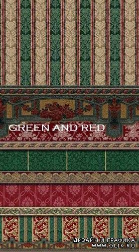 Коллекция восточных фонов и бордюров в зеленых и красных тонах