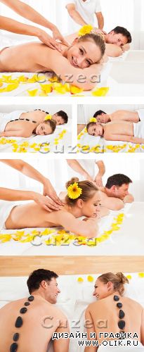 Мужчина и женщина в спа салоне/ Woman and man in the spa salon with yellow petals