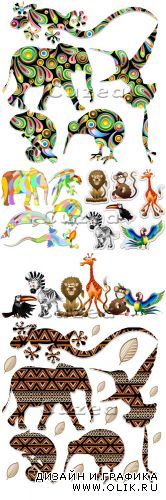 Пазноцветные животные и рептилии / Different color animals in vector