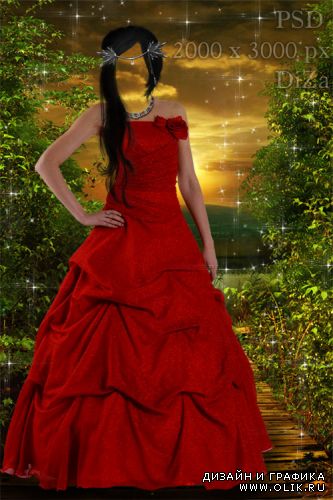 Женский шаблон Брюнетка в красном платье